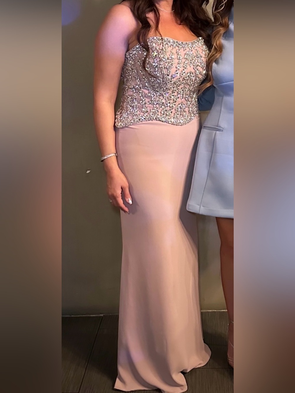 Embellished Strapless Blush Pink Evening Gown